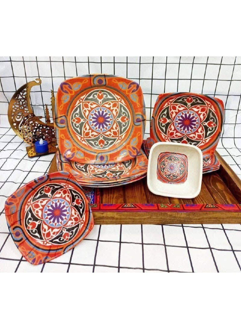 A 24-piece Ramadan melamine dinner set with a Ramadan design, including: 6 large plates, 6 medium plates, 6 small plates, and 6 soup bowls. - Image 2